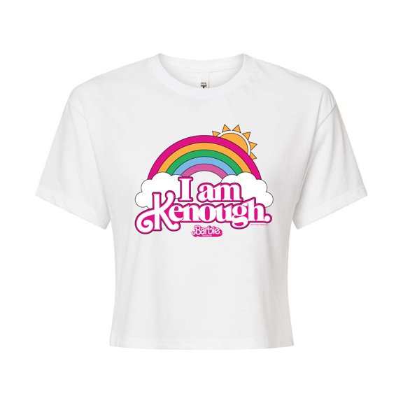 Barbie The Movie - I Am Kenough Rainbow Clouds - Juniors Cropped Cotton Blend T-Shirt