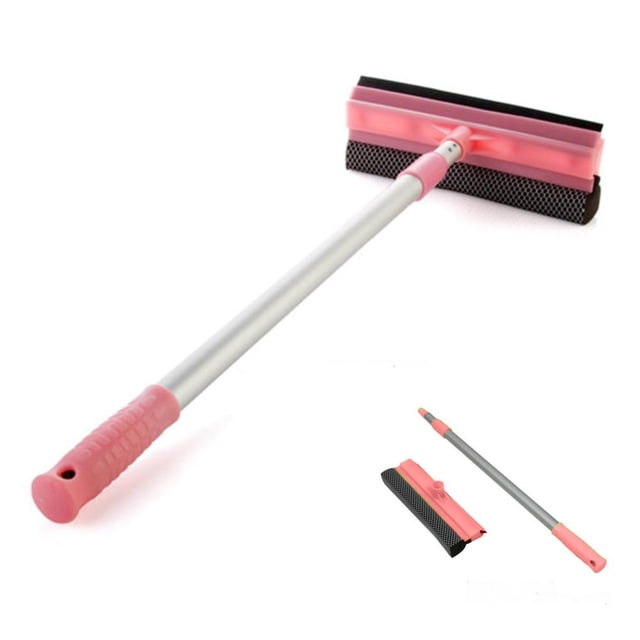 Feltree Window Scraper, Retractable Handle, 2 in 1 Window Cleaning Tool with Doublesided Blade Rubber and Washing Sponge for Glass Doors, Cars, Bathrooms