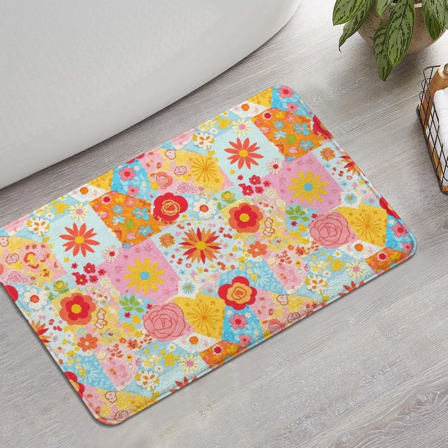 Pioneer Flower Floral Print Pattern Bathroom Rugs Mat, Non Slip Microfiber Bathroom Rug with Rubber Backing, Soft Mats for Bathroom Floor Tub Shower, 17"x27"