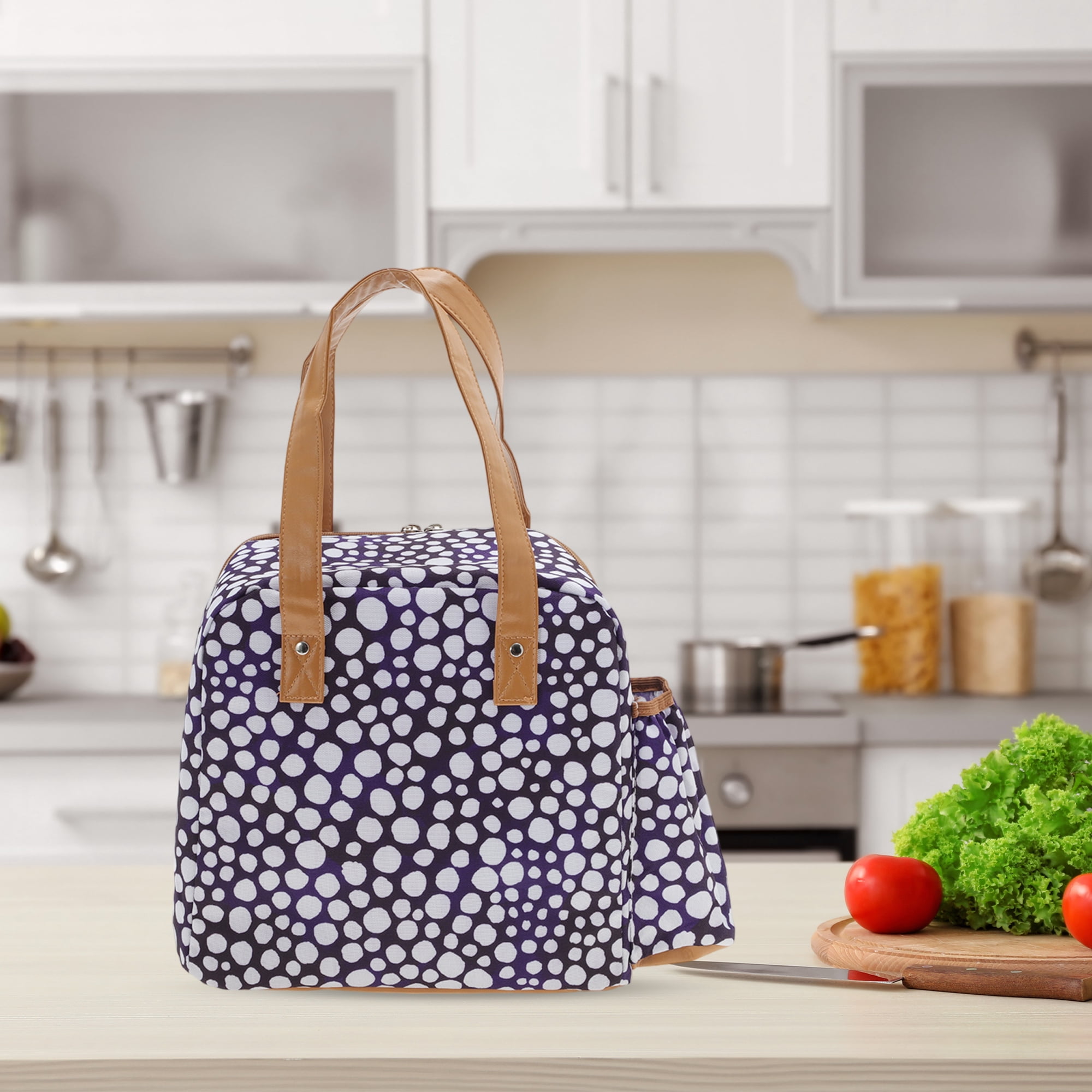 Unique Bargains Handheld Insulated Lunch Bag 1 Pc Blue, White [Dots]