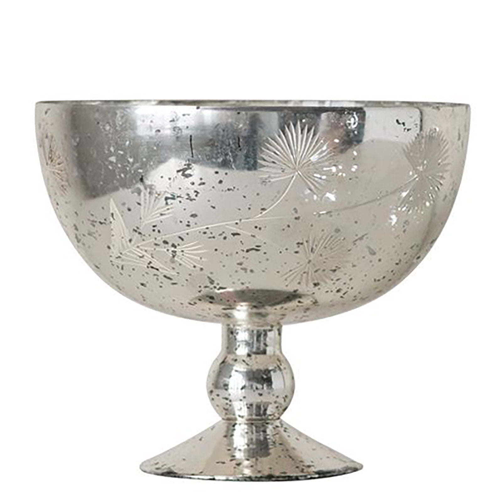 Etched Pedestal Silver Tone 8 x 8 Mercury Glass Christmas Decorative Bowl