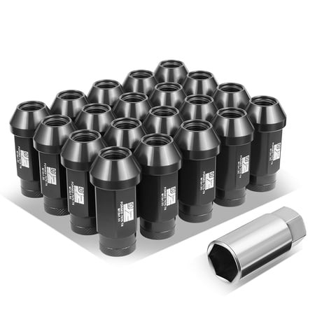 J2 Engineering 20Pcs Black M12 x 1.5 Lug Nuts Closed End Aluminum Replacement with Drive Extension Adapter J2-LN-T7-037-15-BK