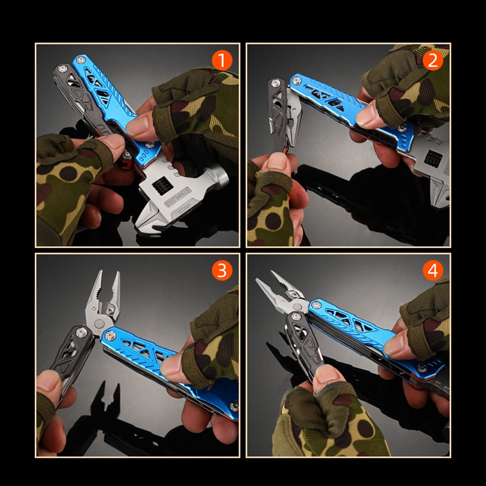 Multitool Hammer, Portable Stainless Steel Camping Gear Survival Tool with Pliers, Wire Cutter, and Screwdriver for Outdoor Hiking and Travel A#038 Blue