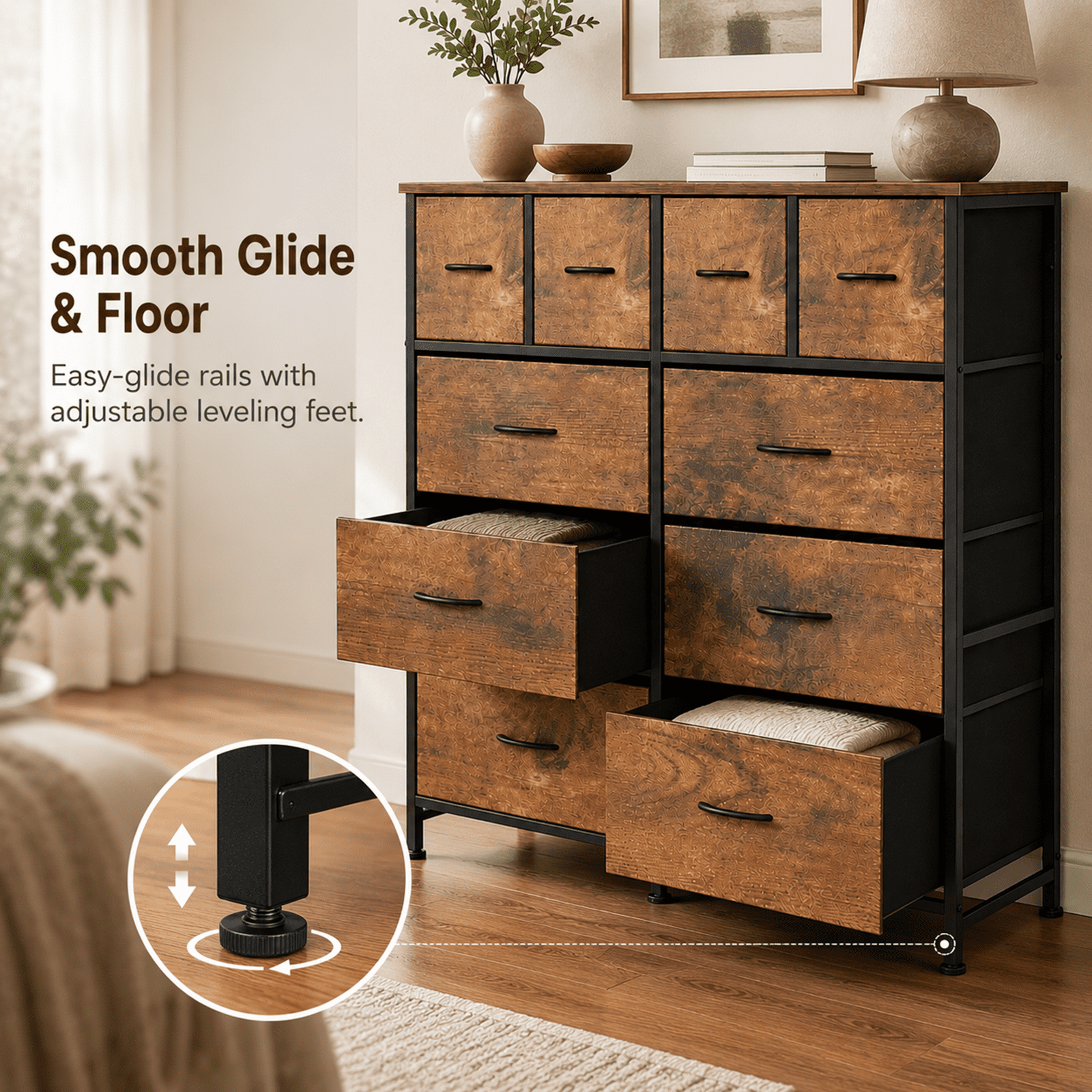 Alvantor 12-Drawer Dresser, Fabric Storage Tower for Bedroom, Hallway, Entryway, Closet, Tall Chest Organizer Unit with Fabric Bins, Steel Frame, Wood Top, Easy Pull Handle