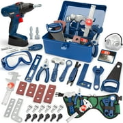 Vanplay Kids Tool Set 52Pcs Pretend Play Tools Kit with Electronic Toy Drill, Kids Tool Belt, Tool Box for Toddlers Boys Girls Ages 3 4 5 6 7 Years Old