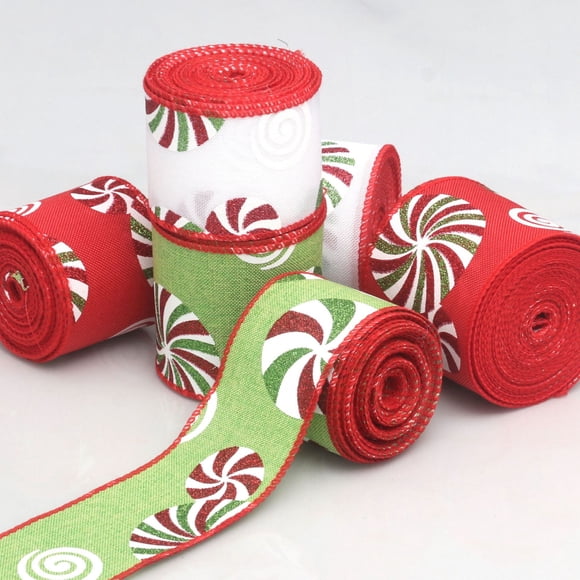 Amzcrzy Decoración navideña,Árbol de Navidad,Luces navideñas Cintas con purpurina y estampados de caramelos de menta para coronas y decoración navideña roja y caprichosa para lazos, adornos para la c