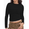 thumbnail image 6 of Womens Long Sleeve Shirts Basic Crop Tops Going Out Fall Fashion Underscrubs Layer Slim Fit Tops, 6 of 6