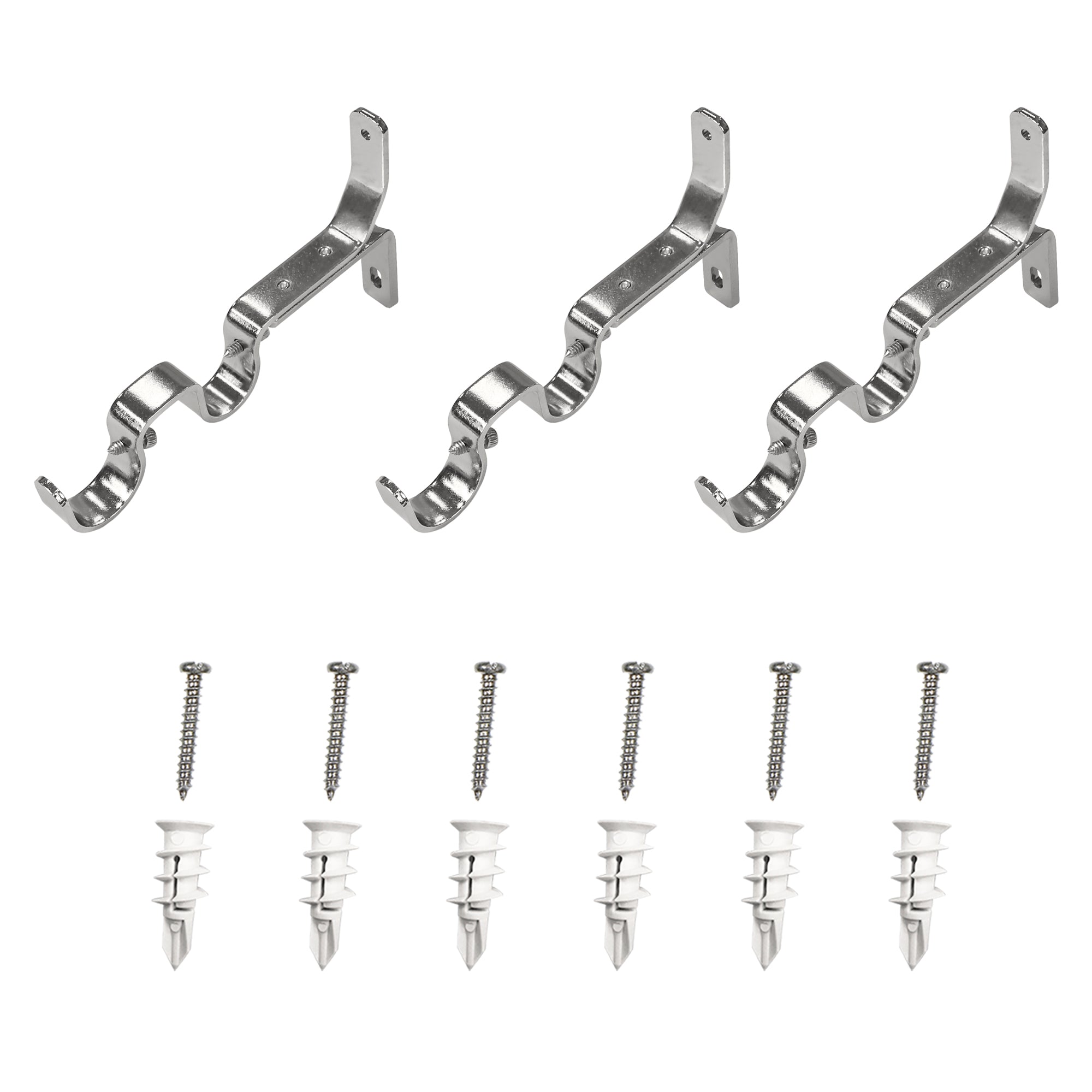 Double Curtain Rod Brackets 1" & 3/4" | 3-Pack | Heavy-Duty Metal Window Hardware for Layered Drapes & Sheers