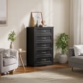 thumbnail image 4 of 5 Drawer Dresser, Wooden Chest of Drawers with Sleek Metal Handles for Living Room & Bedroom, Black, 4 of 7