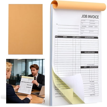 Carbonless Work Order Forms & 7.5 x 11 Inches Invoice Book, 50 Sets for Small Business, 2-Part Business Invoices with Carbon Copies, Sales Order Receipt Book