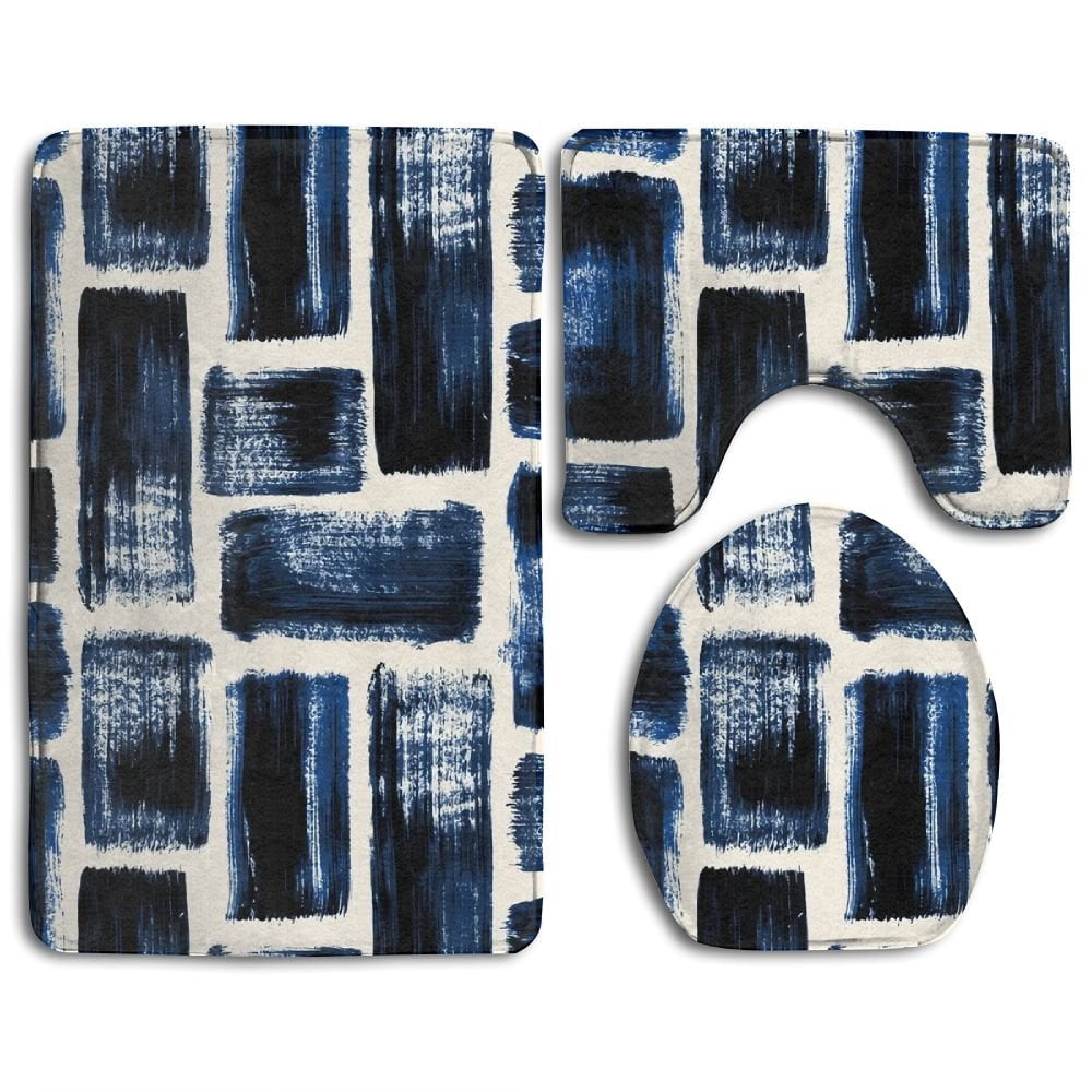 Xddja Dark Blue 3 Piece Bathroom Rugs Set Bath Rug Contour Mat And Toilet Lid Cover Walmart Canada
