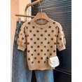 thumbnail image 2 of Women's Dot Ribbed Knit Top Crew Neck Short Sleeve Puff Sleeve Loose Fit Ribbed Cuffs Hem Pullover for Fall Winter Layering Office Commute Daily Outfits, 2 of 10