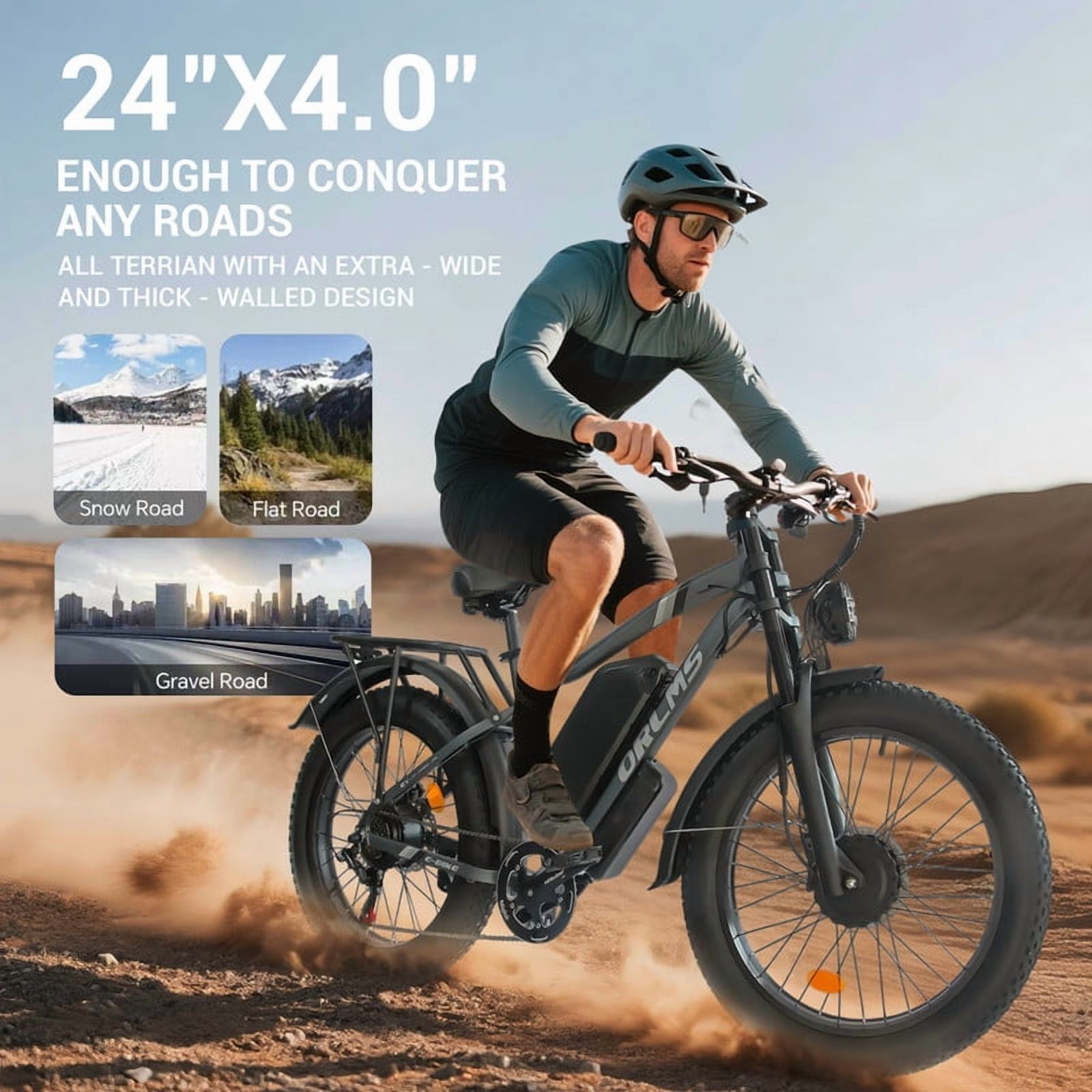 3000W（Peak)Motor 190NM Electric Bike SMLRO MX500 for Adults,with 52V25Ah Battery e bicycles,24" Fat Tire All-Terrain Electric Bicycle for Adult, Max 37MPH Ebike,7-Speed UL2849