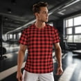 thumbnail image 3 of Wukai Buffalo Plaid Red Black Print Men's Short-Sleeved Mesh T-Shirt,Quick-Dry Short Sleeve Workout T-Shirt-X-Small, 3 of 8