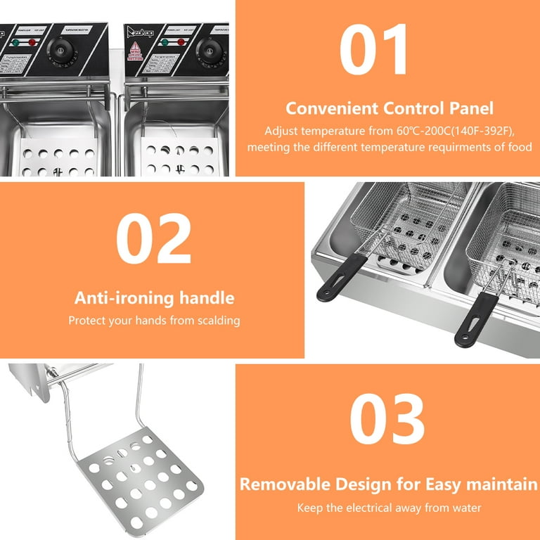 ARLIME Deep Fryer with 2 Baskets, 5.3 Qt/5L Electric Fryer with Adjustable  Temperature & Timer, Removable Oil-Container & Lid w/View Window, Stainless