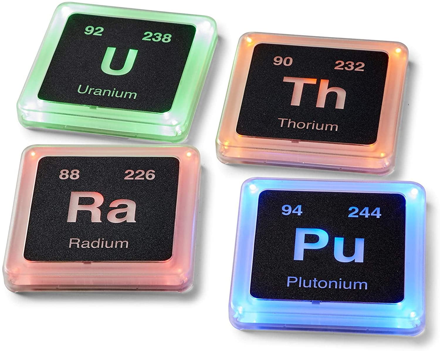 Set of 4 Radioactive Periodic Table of Elements Plastic Glowing Coaster Set