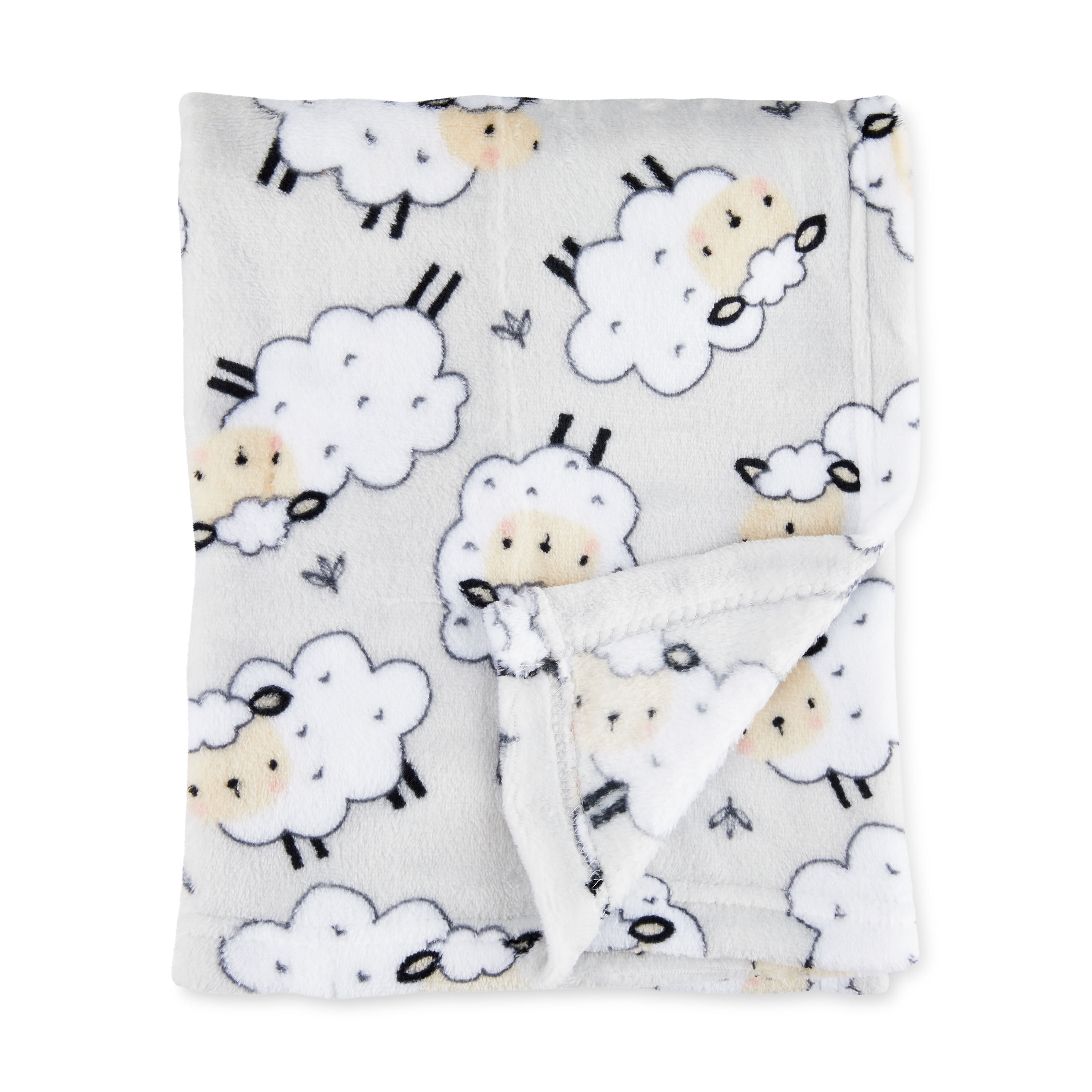 Parent's Choice Gray Sheep Print Plush Baby Blanket, Unisex, 30" x 36"