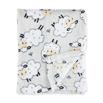 Parent's Choice Gray Sheep Print Plush Baby Blanket, Infant Unisex, 30" x 36"