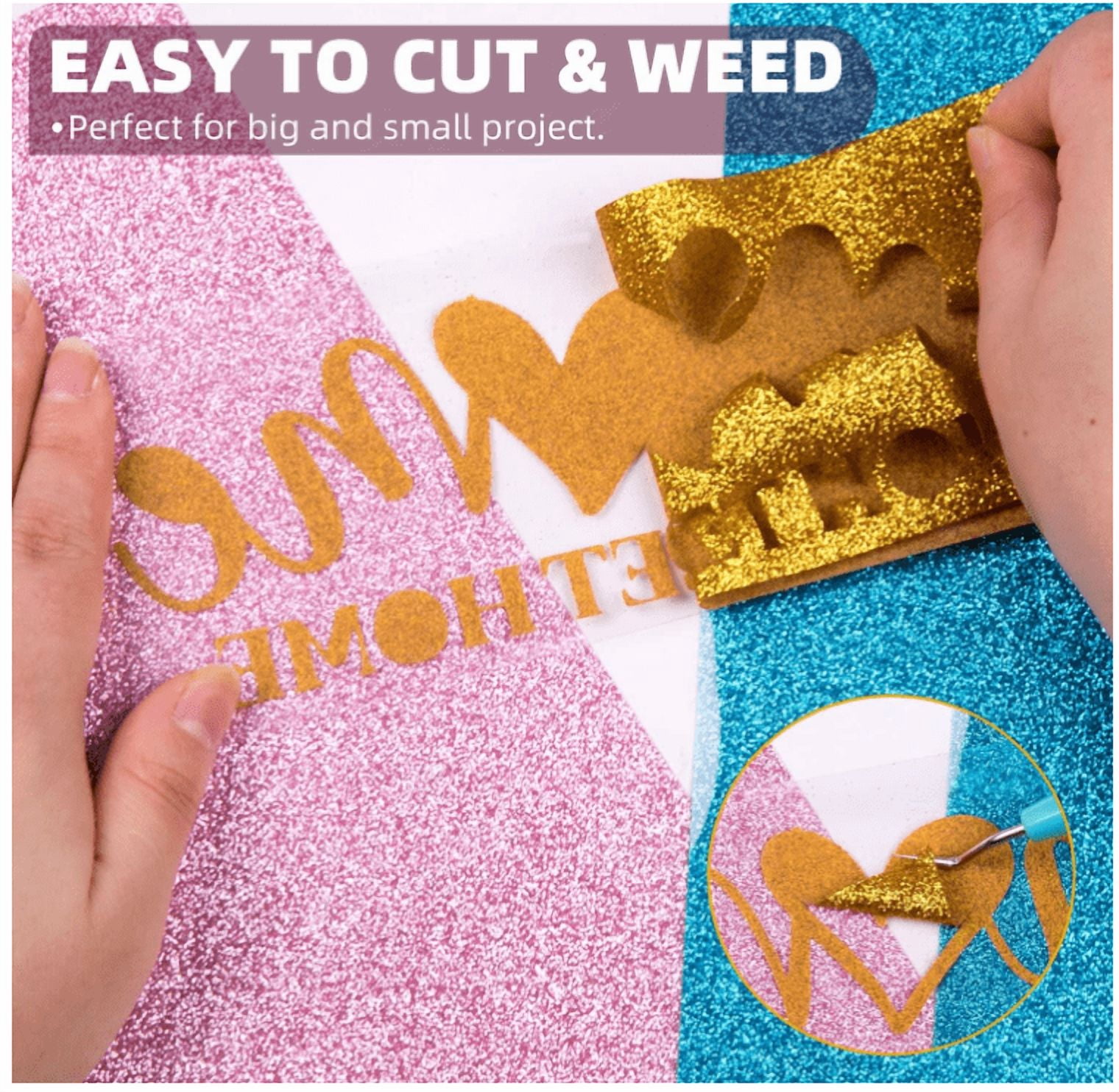 HTVRONT 9 Rolls 10"x5FT Glitter Heat Transfer Vinyl + 3 Rolls 12"x5FT Plain HTV Vinyl Iron on T-shirt