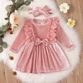 thumbnail image 3 of IBTOM CASTLE Vintage Princess Toddler Baby Girl Long Sleeve Velvet Ruffle Tutu Lace Dress Xmas Wedding Birthday Party Fall Winter Clothes 9-12 Months Pink, 3 of 8