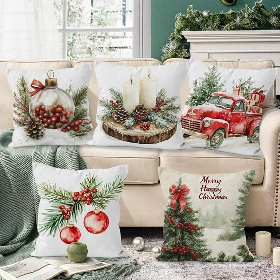 Christmas Pillow Cover,18''x18'' Double-Sided Print Christmas Pillow Covers,Rustic Country Xmas Throw Pillow Covers,Throw Pillowcase For Winter Retro Farmhouse Decoration for Home Couch