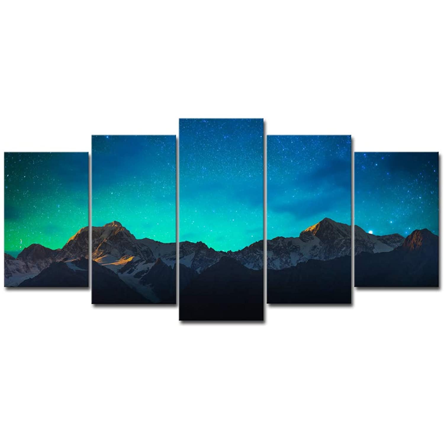 Wieco Art Canvas Prints Wall Art Mount Cook And Lake Matheson New Zealand With Milky Way Modern 5 Piece Giclee Artwork Starry Night Pictures Paintings For Bedroom Kitchen Living Room Home Decorations