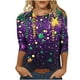 thumbnail image 1 of RKSTN Mardi Gras 3/4 Length Sleeve Womens Tops Oversized Crewneck Carnival Mask Print 3/4 Sleeve T Shirt Womens Casual Round Neck Tuesday Carnival Party Short Sleeve Tee Shirt Spring Summer Clothes, 1 of 6