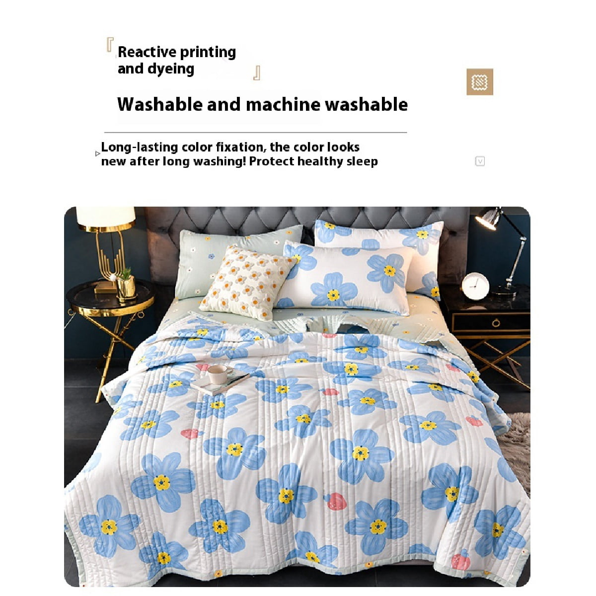 California King Size Quilt, 100% Cotton Washed Summer Cooler Quilt Air Conditioner Quilt，"78.74"l*91.05"w