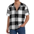 thumbnail image 1 of Balery White And Black Plaid Camisa Casual de Manga Corta con Botones para Hombre, Texturizada, Estilo Cubano, para Playa, Verano-Small, 1 of 5