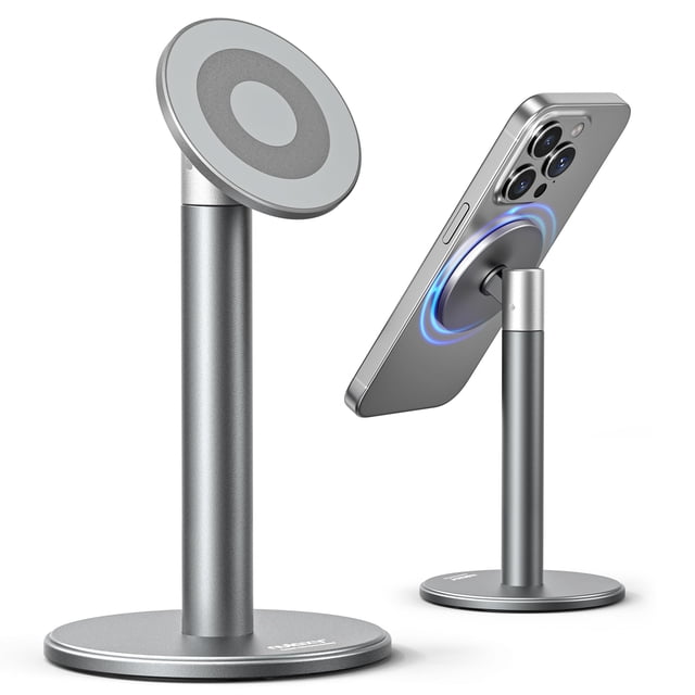 Soporte para teléfono celular Nulaxy Magnetic Aluminium 360°, giratorio, gris
