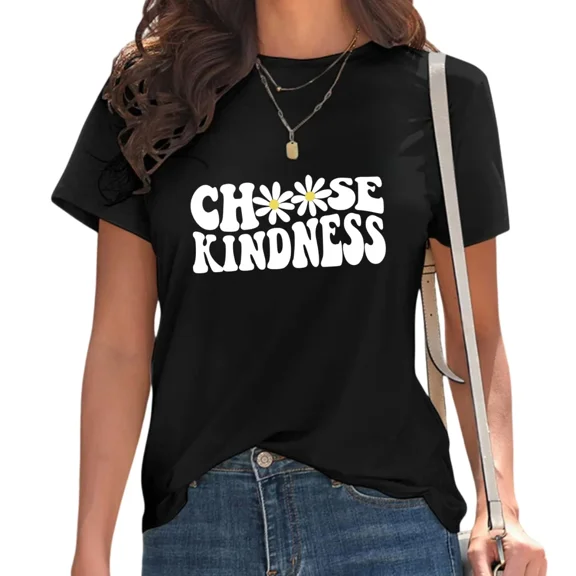 UNISHE Women's Trendy Choose Kindness Graphic T-Shirt Short Sleeve Tee Casual Tops Black, M
