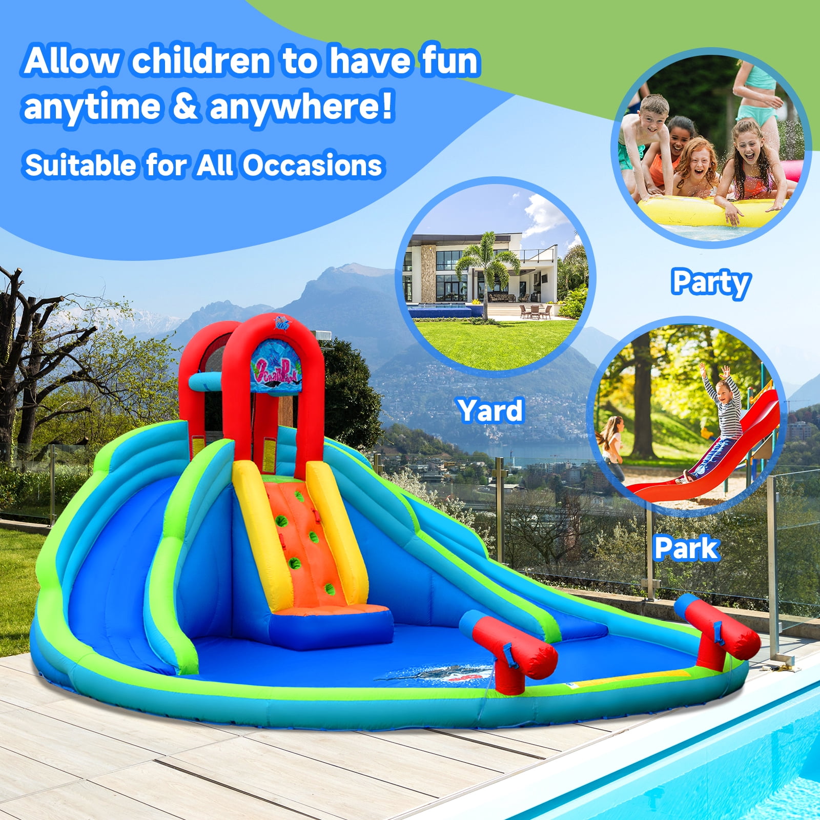Infans Inflatable Waterslide Wet & Dry Bounce House w/Upgraded Handrail Blower Excluded