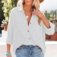 thumbnail image 2 of WTXUE Button-Up Shirts Long Sleeve, Notch Neck Shirts for Women Ladies Summer Stand Collar Loose Button up Women Shirts Pocket Shirts Tops Solid | Workwear for Women White XXL, 2 of 8
