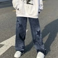 thumbnail image 4 of Women's Baggy Boyfriend Jeans Washed High Waisted Y2K Star Print Straight Leg Denim Pants Casual Distressed Trousers, 4 of 9
