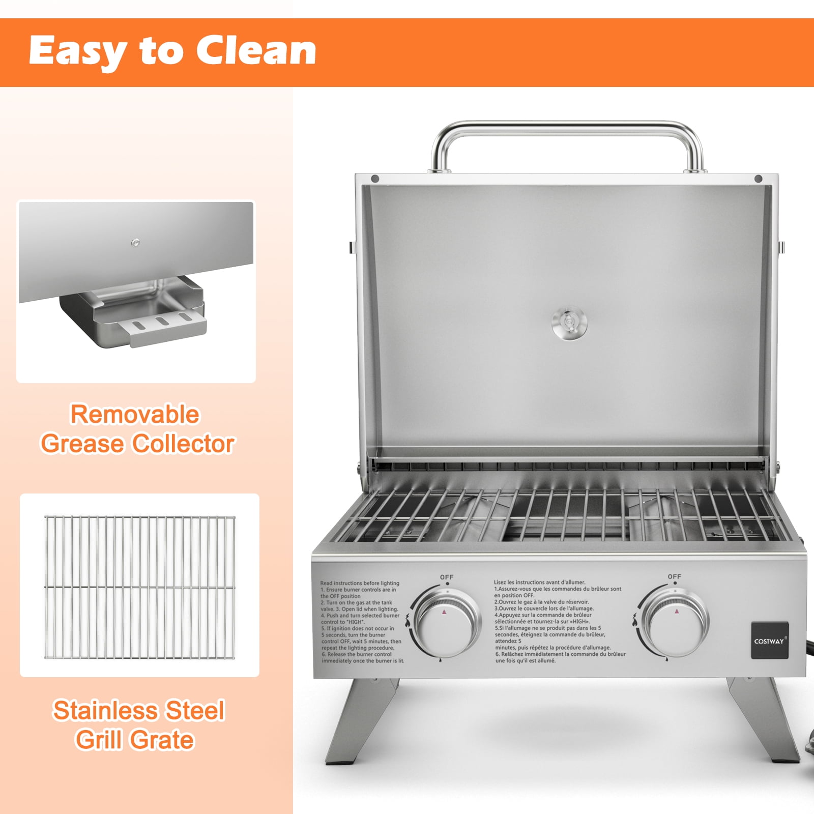 Topbuy 2-Burner Silver Propane Gas Grill with Lid and Handle Top Thermometer