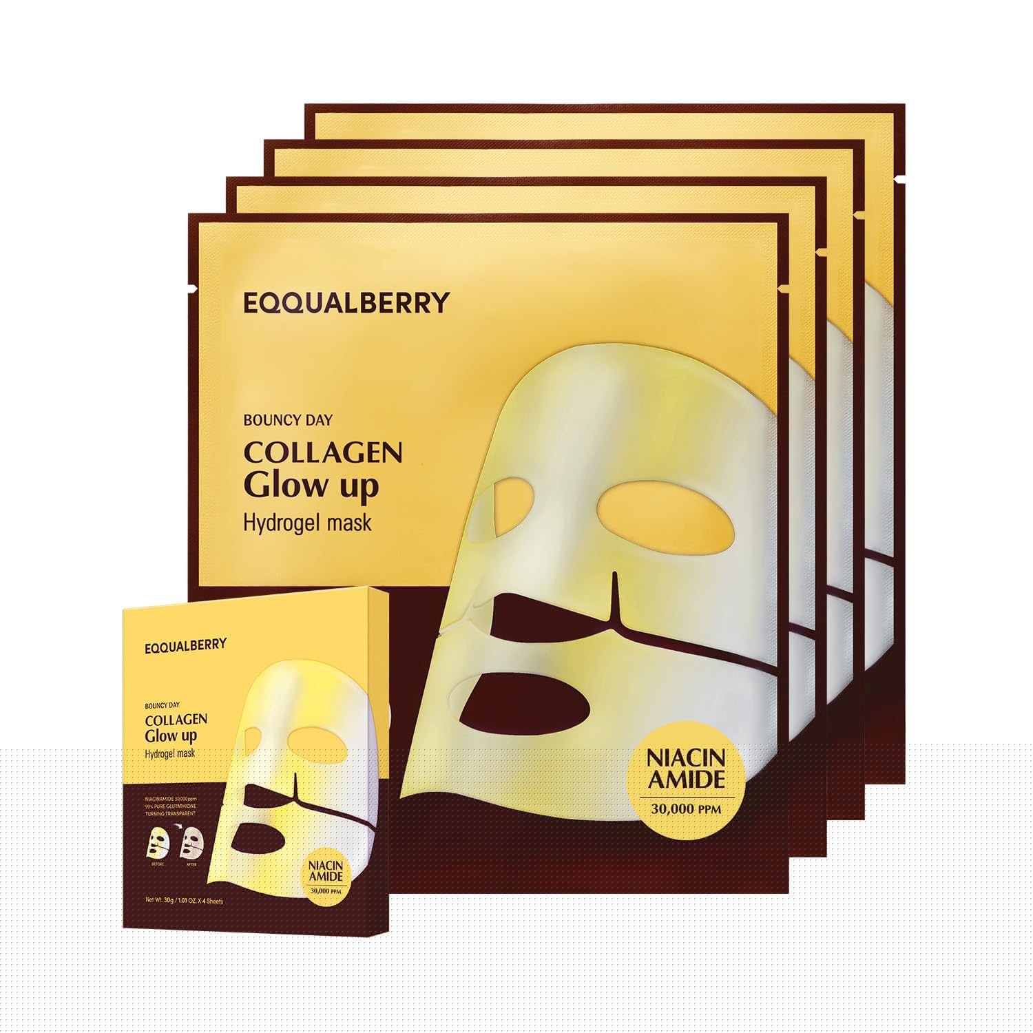 thumbnail image 1 of EQQUALBERRY Mascarilla Facial Coreana Hidratante con Col&aacute;geno y Niacinamida - Collagen Mask Iluminadora - Mascarillas Faciales Coreanas para Brillo Facial, 1 of 8