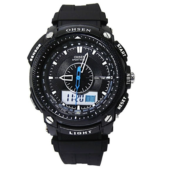 Worgeous AD1209 Waterproof Men's Dual Time Sports Digital Quartz Wrist Watch with Date /Alarm /Stopwatch (Black)