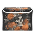 thumbnail image 2 of Foldable Fabric Storage Bin With Handle Collapsible Basket Box Storage With Lid Organizer Skull Pumpkins, 2 of 7