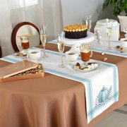 Fall Thanksgiving Table Runner Pumpkin Leaf Branch Runners for Dining Tables Teal Stripes Autumn Dinner Runner Kitchen Parties Decor 13 x 36