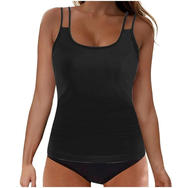 Conjunto de Bikini de Cintura Alta para Mujeres sin Mangas Sólido, Empujable Acolchado Traje de Baño de Corte Alto Ropa de Playa de Verano