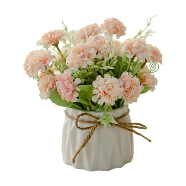 Arreglo floral artificial de seda con jarrón de cerámica. Ramo artificial para decoración del hogar. Centro de mesa floral artificial para mesa, oficina, fiesta o decoración de bodas.