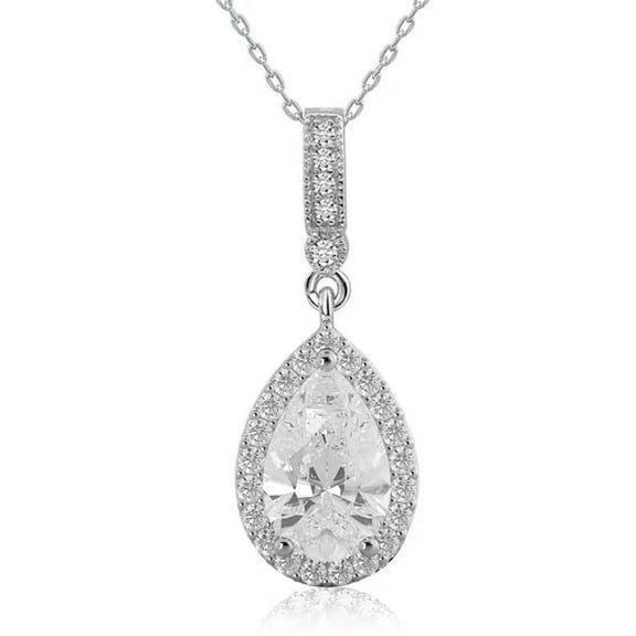 2.0CT Pear Halo Moissanite Pendant Necklace in Sterling Silver