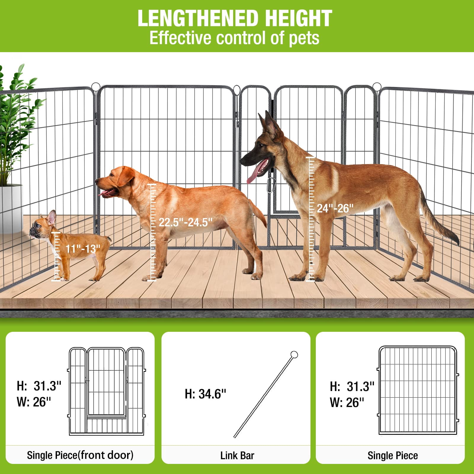 Aivituvin 31'' Foldable Dog Pen Heavy Duty Metal Puppy Playpen Indoor Outdoor for Small Animals - 8 Panels