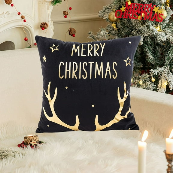 JingChun Black Christmas Gold Throw Pillow Covers Xmas Cases Decorations 17X17in Décor Indoor Home Soft Decorative Navidad Cushion for Sofa Couch Tree Snowflake