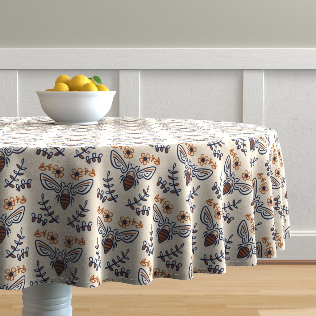 Round Tablecloth Bee Insect Bug Nature Botanical Mod Cotton Sateen