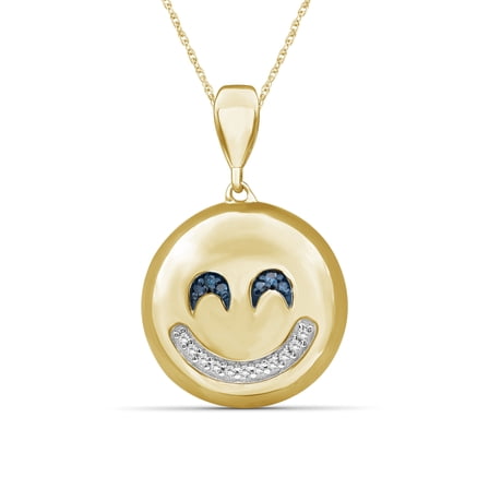 JewelersClub Accent Blue And White Diamond 14K Gold Over Silver Emoji Pendant