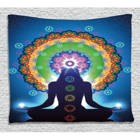 Alpaca Blend Tapestry Chakra Decor Tapestry, Silhouette of Woman Doing Yoga with Vertical Blending Effects and Mesh Peace Motif, Wall Hanging for Bedroom Living Room Dorm Decor, 60W X 40L Inches, Multi, by Ambesonne ()