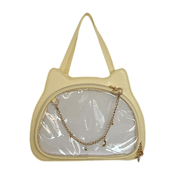 Bolso de hombro informal de piel sintética con forma de gato transparente para damas y niñas. Amarillo