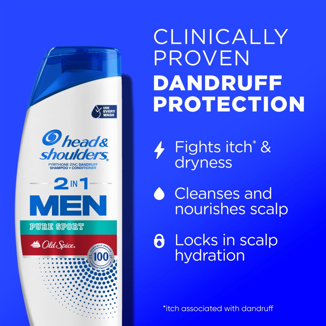 (4 pack) Head and Shoulders Mens 2 in 1 Dandruff Shampoo and Conditioner, Old Spice Pure Sport, 20.7 fl oz