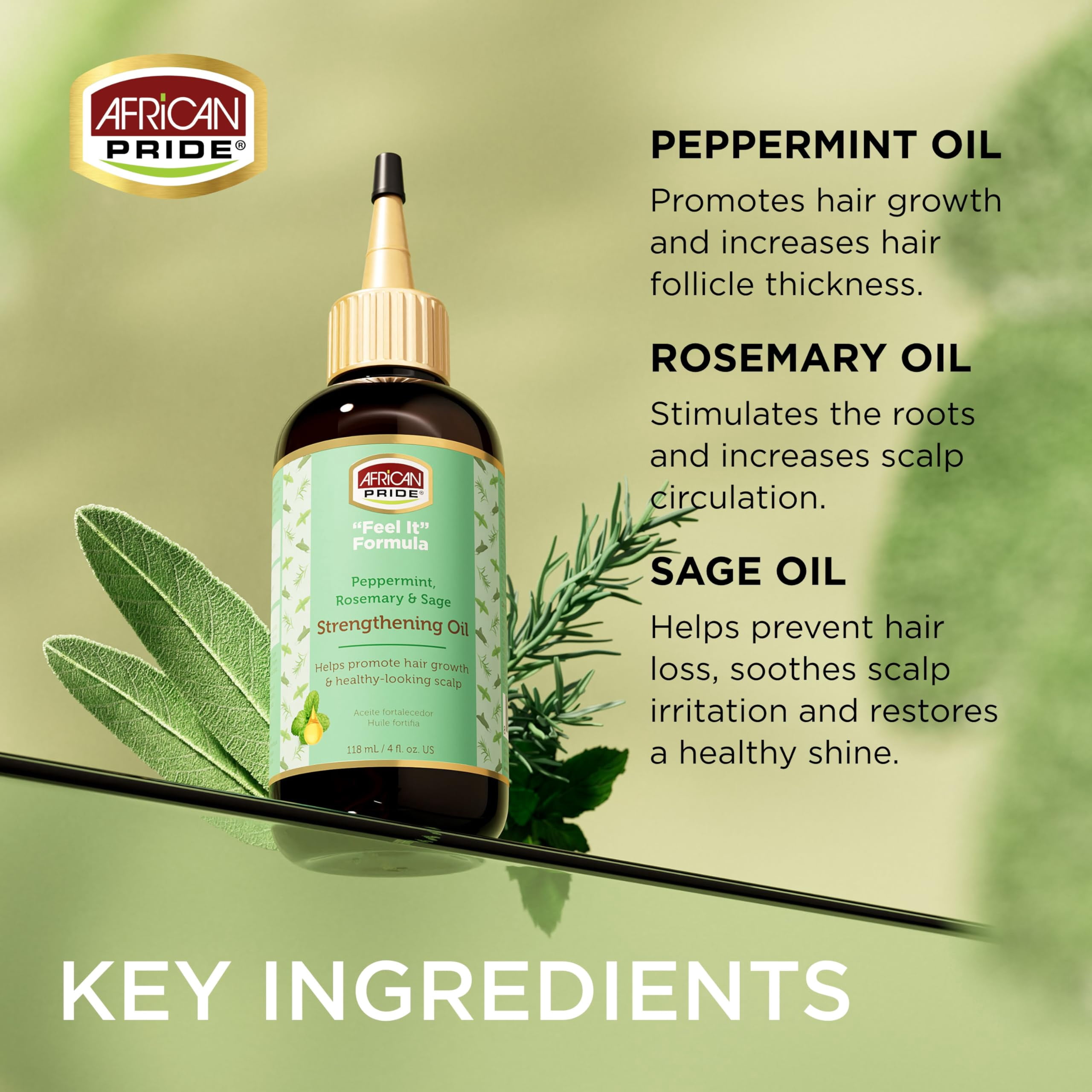 African Pride Feel It Formula, Strengthening Oil with Peppermint, Rosemary, and Sage, Helps promote Hair Growth, Nourishing Treatment for Split Ends and Dry Scalp for All Hair Types, 4 FL OZ, 3 Pack